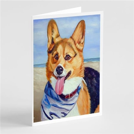 Carolines Treasures Carolines Treasures 7363GCA7P Corgi Beach Bandana Greeting Cards & Envelopes - Pack of 8 7363GCA7P
